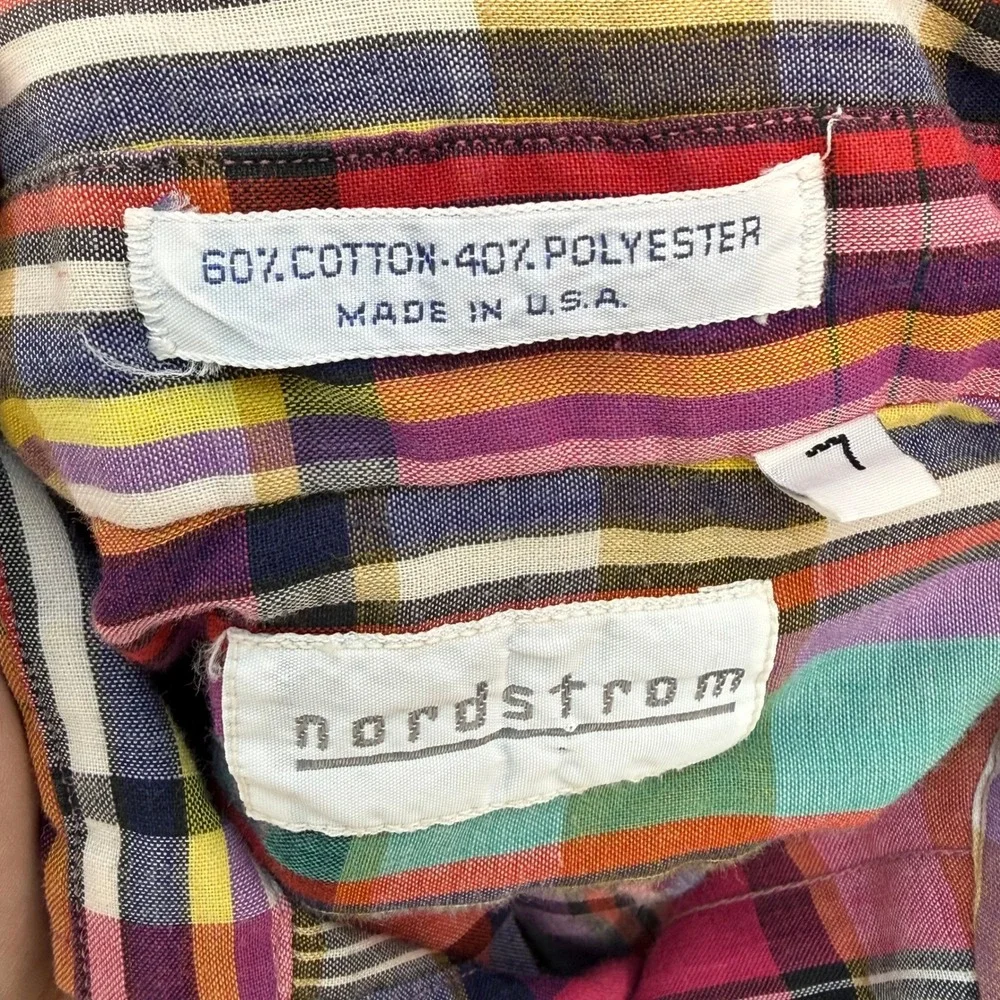 Vintage Nordstrom Kids Plaid Button Down Shirt Multi Color Made in USA Size 7